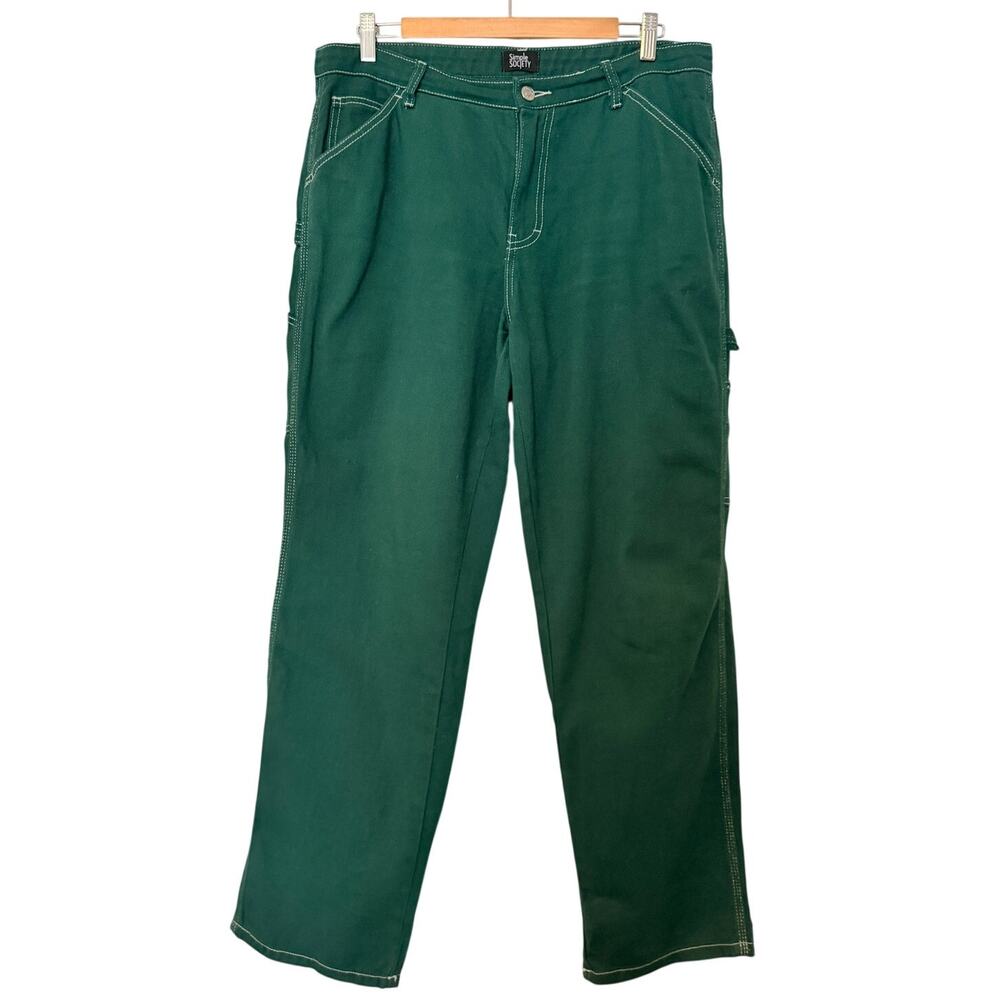 Simple Society Women’s Carpenter Pants 11/30 Green Wide Leg Utility Workwear